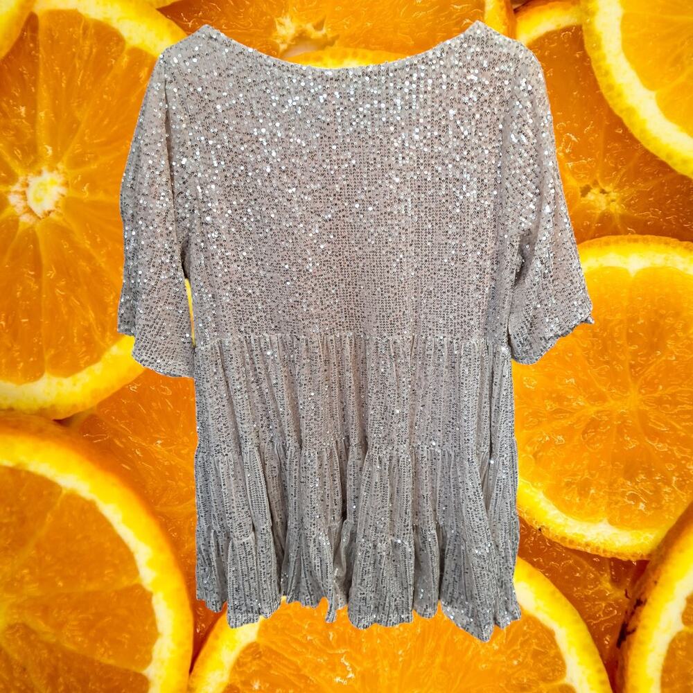 Amazing Lace Women's Champagne My Queen Sequin Tiered Babydoll Dress Size M - Picture 3 of 7
